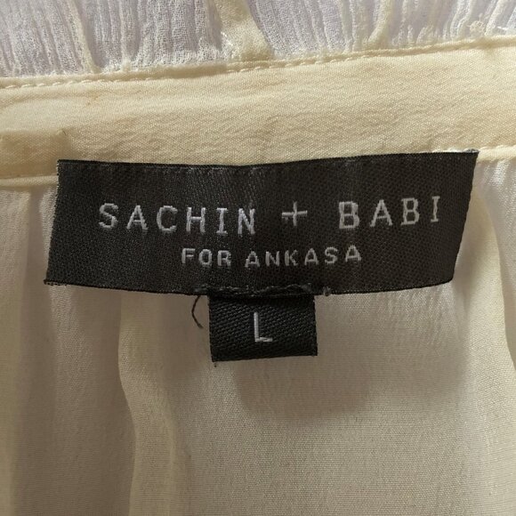 Sachin + Babi 100% silk applique ivory/cream ruched sleeves tunic top - Picture 15 of 16